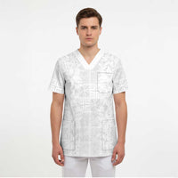 Nigeria Osun-Osogbo Festival Scrub Top White Lily Lei With Yoruba Pattern - Wonder Print Shop
