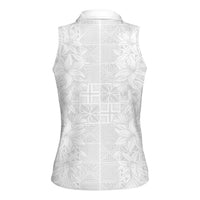 Nigeria Osun-Osogbo Festival Women Sleeveless Polo Shirt White Lily Lei With Yoruba Pattern - Wonder Print Shop