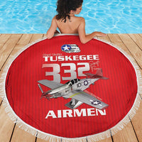Tuskegee Red Tails Airmen Beach Blanket P-51 Mustang 332nd Fighter Group - Red - Wonder Print Shop