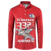 Tuskegee Red Tails Airmen Button Sweatshirt P-51 Mustang 332nd Fighter Group - Red - Wonder Print Shop