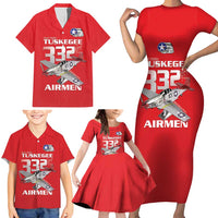 Tuskegee Red Tails Airmen Family Matching Short Sleeve Bodycon Dress and Hawaiian Shirt P-51 Mustang 332nd Fighter Group - Red - Wonder Print Shop