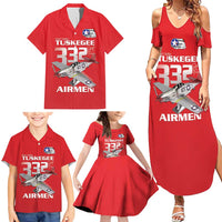 Tuskegee Red Tails Airmen Family Matching Summer Maxi Dress and Hawaiian Shirt P-51 Mustang 332nd Fighter Group - Red - Wonder Print Shop