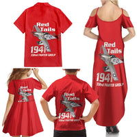 Tuskegee Red Tails Airmen Family Matching Summer Maxi Dress and Hawaiian Shirt P-51 Mustang 332nd Fighter Group - Red - Wonder Print Shop
