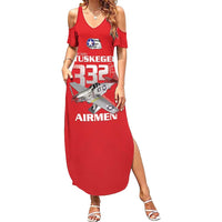 Tuskegee Red Tails Airmen Family Matching Summer Maxi Dress and Hawaiian Shirt P-51 Mustang 332nd Fighter Group - Red - Wonder Print Shop