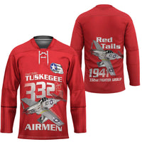Tuskegee Red Tails Airmen Hockey Jersey P-51 Mustang 332nd Fighter Group - Red - Wonder Print Shop