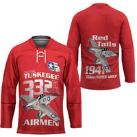 Tuskegee Red Tails Airmen Hockey Jersey P-51 Mustang 332nd Fighter Group - Red - Wonder Print Shop