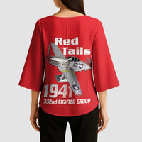 Tuskegee Red Tails Airmen Kimono Sleeve Blouse P-51 Mustang 332nd Fighter Group - Red - Wonder Print Shop