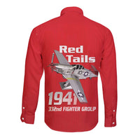 Tuskegee Red Tails Airmen Long Sleeve Button Shirt P-51 Mustang 332nd Fighter Group - Red - Wonder Print Shop