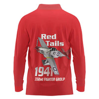 Tuskegee Red Tails Airmen Long Sleeve Polo Shirt P-51 Mustang 332nd Fighter Group - Red - Wonder Print Shop