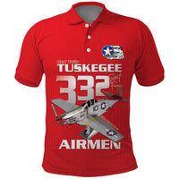 Tuskegee Red Tails Airmen Polo Shirt P-51 Mustang 332nd Fighter Group - Red - Wonder Print Shop