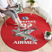 Tuskegee Red Tails Airmen Round Carpet P-51 Mustang 332nd Fighter Group - Red - Wonder Print Shop