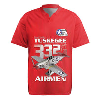 Tuskegee Red Tails Airmen Rugby Jersey P-51 Mustang 332nd Fighter Group - Red - Wonder Print Shop