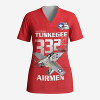 Tuskegee Red Tails Airmen Scrub Top P-51 Mustang 332nd Fighter Group - Red - Wonder Print Shop