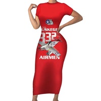 Tuskegee Red Tails Airmen Short Sleeve Bodycon Dress P-51 Mustang 332nd Fighter Group - Red - Wonder Print Shop