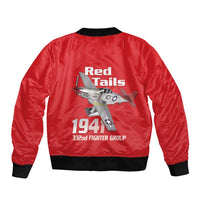 Tuskegee Red Tails Airmen Sleeve Zip Bomber Jacket P-51 Mustang 332nd Fighter Group - Red - Wonder Print Shop