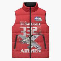 Tuskegee Red Tails Airmen Sleeveless Puffer Jacket P-51 Mustang 332nd Fighter Group - Red - Wonder Print Shop