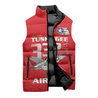 Tuskegee Red Tails Airmen Sleeveless Puffer Jacket P-51 Mustang 332nd Fighter Group - Red - Wonder Print Shop