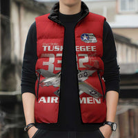 Tuskegee Red Tails Airmen Sleeveless Puffer Jacket P-51 Mustang 332nd Fighter Group - Red - Wonder Print Shop
