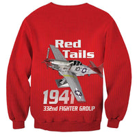 Tuskegee Red Tails Airmen Sweatshirt P-51 Mustang 332nd Fighter Group - Red - Wonder Print Shop