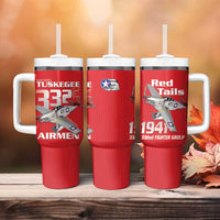 Tuskegee Red Tails Airmen Tumbler With Handle P-51 Mustang 332nd Fighter Group - Red - Wonder Print Shop