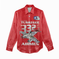 Tuskegee Red Tails Airmen Women Casual Shirt P-51 Mustang 332nd Fighter Group - Red - Wonder Print Shop