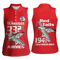Tuskegee Red Tails Airmen Women Sleeveless Polo Shirt P-51 Mustang 332nd Fighter Group - Red - Wonder Print Shop