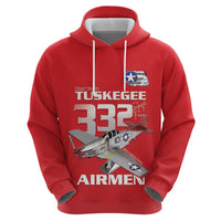 Tuskegee Red Tails Airmen Zip Hoodie P-51 Mustang 332nd Fighter Group - Red - Wonder Print Shop