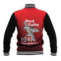 Tuskegee Red Tails Airmen Baseball Jacket P-51 Mustang 332nd Fighter Group - Black Red - Wonder Print Shop
