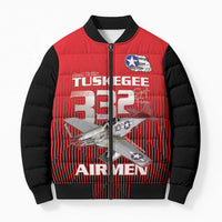 Tuskegee Red Tails Airmen Bomber Puffer Jacket P-51 Mustang 332nd Fighter Group - Black Red - Wonder Print Shop
