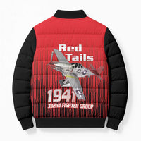 Tuskegee Red Tails Airmen Bomber Puffer Jacket P-51 Mustang 332nd Fighter Group - Black Red - Wonder Print Shop