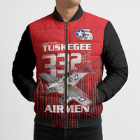 Tuskegee Red Tails Airmen Bomber Puffer Jacket P-51 Mustang 332nd Fighter Group - Black Red - Wonder Print Shop