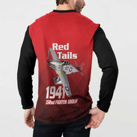 Tuskegee Red Tails Airmen Button Sweatshirt P-51 Mustang 332nd Fighter Group - Black Red - Wonder Print Shop