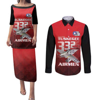 Tuskegee Red Tails Airmen Couples Matching Puletasi and Long Sleeve Button Shirt P-51 Mustang 332nd Fighter Group - Black Red - Wonder Print Shop