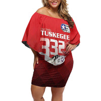 Tuskegee Red Tails Airmen Family Matching Off Shoulder Short Dress and Hawaiian Shirt P-51 Mustang 332nd Fighter Group - Black Red - Wonder Print Shop