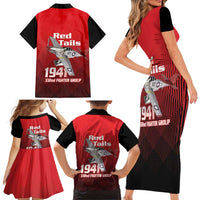 Tuskegee Red Tails Airmen Family Matching Short Sleeve Bodycon Dress and Hawaiian Shirt P-51 Mustang 332nd Fighter Group - Black Red - Wonder Print Shop
