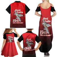 Tuskegee Red Tails Airmen Family Matching Summer Maxi Dress and Hawaiian Shirt P-51 Mustang 332nd Fighter Group - Black Red - Wonder Print Shop