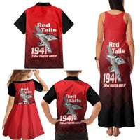Tuskegee Red Tails Airmen Family Matching Tank Maxi Dress and Hawaiian Shirt P-51 Mustang 332nd Fighter Group - Black Red - Wonder Print Shop
