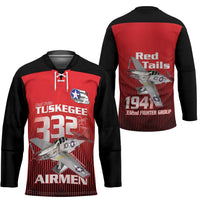 Tuskegee Red Tails Airmen Hockey Jersey P-51 Mustang 332nd Fighter Group - Black Red - Wonder Print Shop