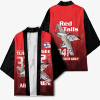 Tuskegee Red Tails Airmen Kimono P-51 Mustang 332nd Fighter Group - Black Red - Wonder Print Shop