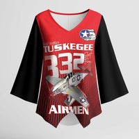 Tuskegee Red Tails Airmen Kimono Sleeve Blouse P-51 Mustang 332nd Fighter Group - Black Red - Wonder Print Shop