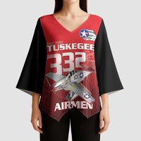 Tuskegee Red Tails Airmen Kimono Sleeve Blouse P-51 Mustang 332nd Fighter Group - Black Red - Wonder Print Shop