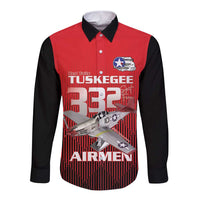 Tuskegee Red Tails Airmen Long Sleeve Button Shirt P-51 Mustang 332nd Fighter Group - Black Red - Wonder Print Shop