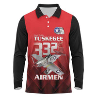 Tuskegee Red Tails Airmen Long Sleeve Polo Shirt P-51 Mustang 332nd Fighter Group - Black Red - Wonder Print Shop