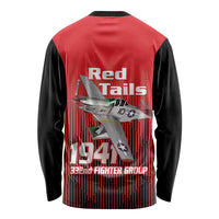 Tuskegee Red Tails Airmen Long Sleeve Shirt P-51 Mustang 332nd Fighter Group - Black Red - Wonder Print Shop