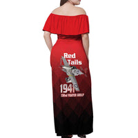 Tuskegee Red Tails Airmen Off Shoulder Maxi Dress P-51 Mustang 332nd Fighter Group - Black Red - Wonder Print Shop