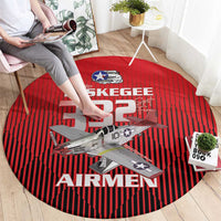 Tuskegee Red Tails Airmen Round Carpet P-51 Mustang 332nd Fighter Group - Black Red - Wonder Print Shop