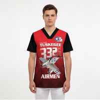 Tuskegee Red Tails Airmen Scrub Top P-51 Mustang 332nd Fighter Group - Black Red - Wonder Print Shop