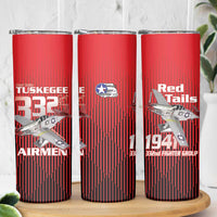 Tuskegee Red Tails Airmen Skinny Tumbler P-51 Mustang 332nd Fighter Group - Black Red - Wonder Print Shop
