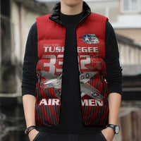 Tuskegee Red Tails Airmen Sleeveless Puffer Jacket P-51 Mustang 332nd Fighter Group - Black Red - Wonder Print Shop