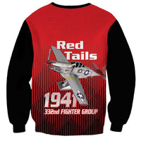 Tuskegee Red Tails Airmen Sweatshirt P-51 Mustang 332nd Fighter Group - Black Red - Wonder Print Shop